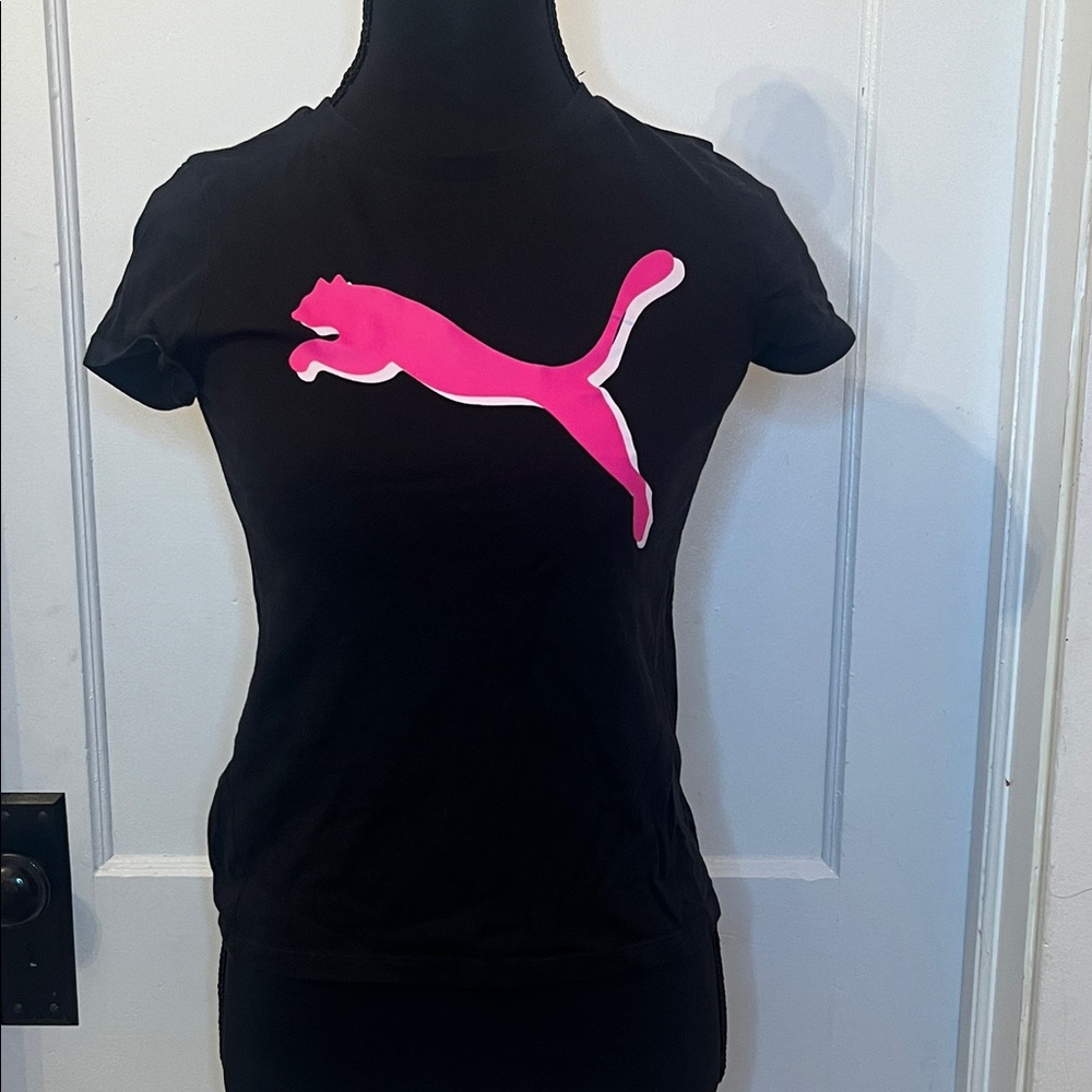 Puma Black Tee with Vibrant Pink Logo
